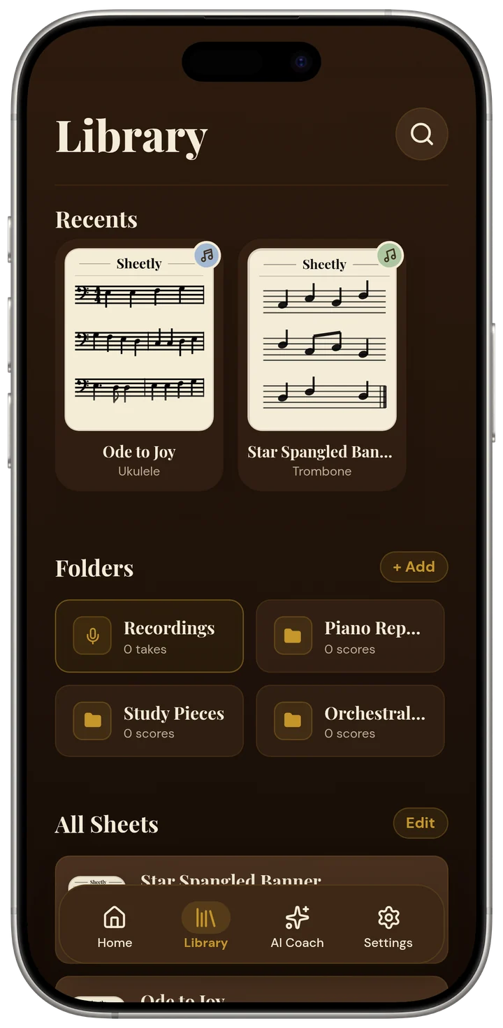 Sheetly's library of scanned scores